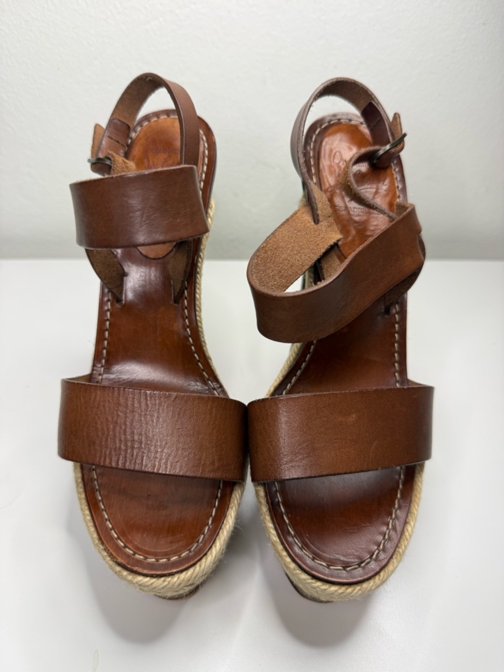 Christian Louboutin Brown Leather Espadrille Wedge Sandals